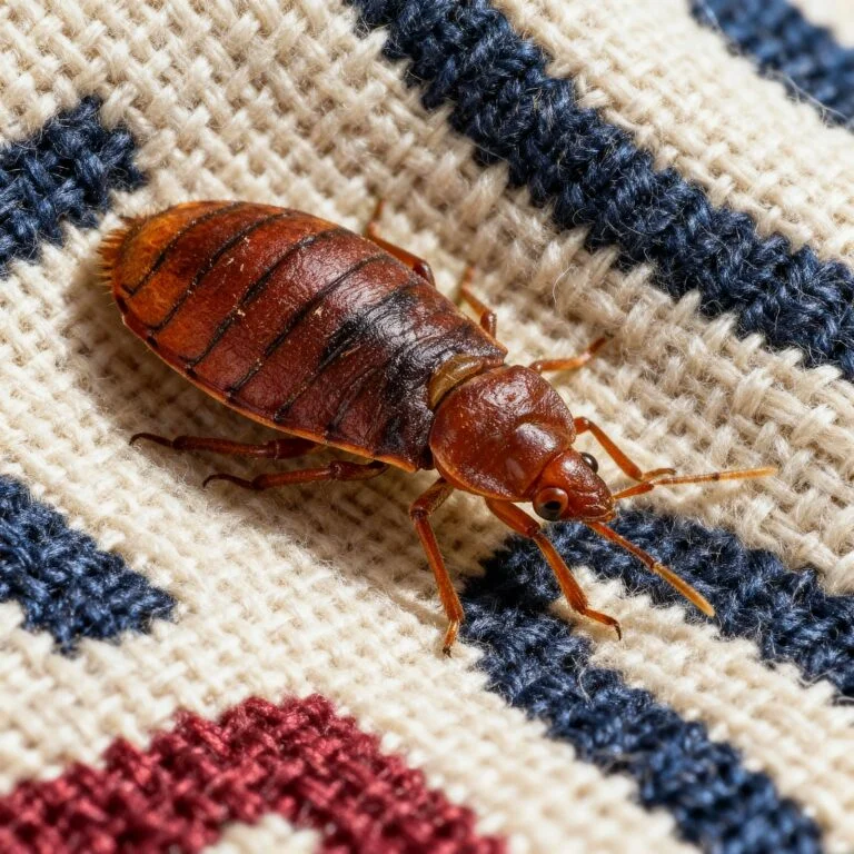 Dorosła najedzona pluskwa na kocu